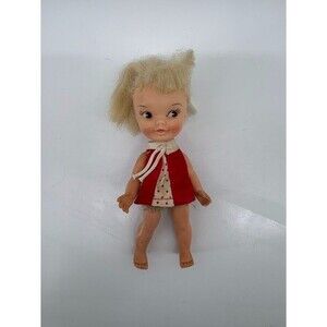 Vintage Remco Heidi Pocket Doll 5 1/2‎ Inches 1960s Red Top